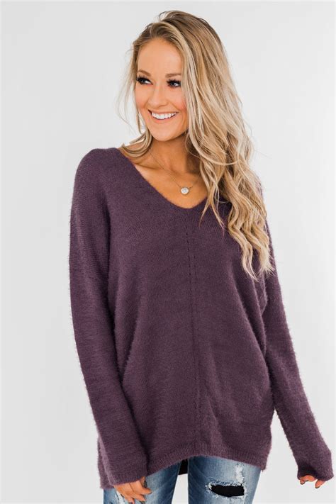 Feel The Magic Long Sleeve Sweater Dark Purple The Pulse Boutique
