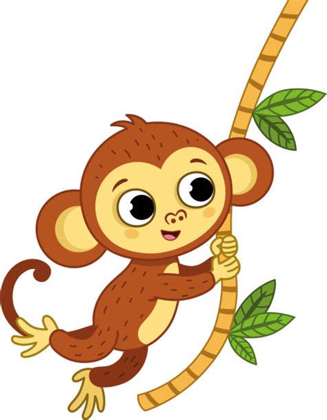 Brown Cute Monkey Hanging Tree Clip Art Illustrations, Royalty-Free
