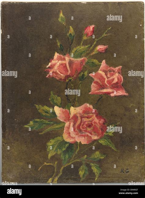 Vintage Oil Painting Of Roses On Canvas Board Early 1900s Stock Photo