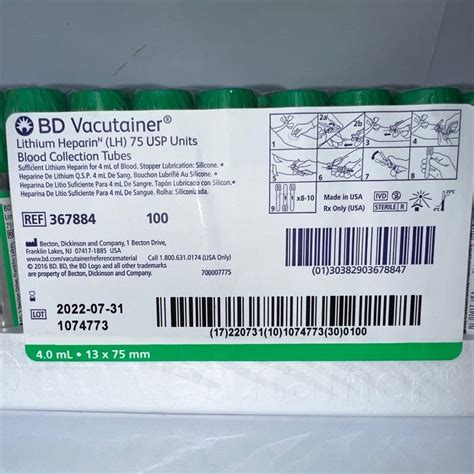 Bd Vacutainer Lithium Heparin Tubes Ml At Rs Piece Vacutainer