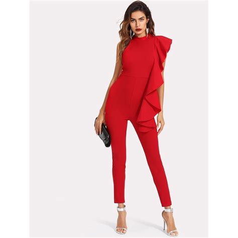 Asymmetrical Flounce Solid Tailored Jumpsuit In 2019 Tailored