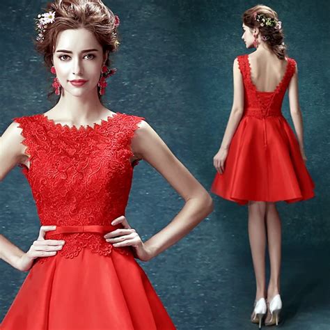 Free Shipping 2016 New Arrive Elegant Lace Red Short Prom Dresses Fast