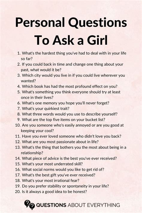 List Of 20 Personal Questions To Ask A Girl Questions To Ask Girlfriend Questions To Get To