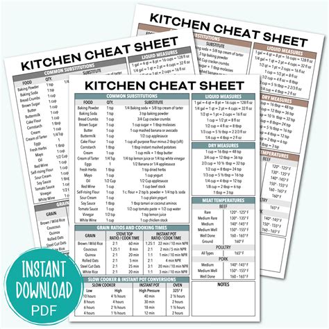 Printable Kitchen Cheat Sheet Kitchen Conversion Chart Kitchen