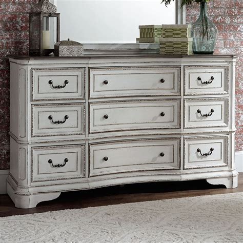 Liberty Magnolia Manor Leg 9 Drawer Dresser In Antique White 244 Br34