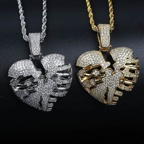 Lingxia Heart Shaped Hollow Pendant Necklace Aaa Cz Iced Out Hip Hop Jewelry Ts For Women