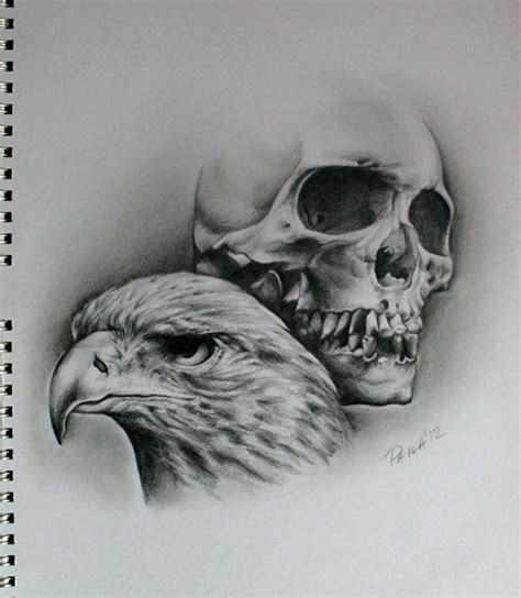 Skull And Eagle 2 By Sepaha Black And Grey Tattoos Eagle Skull