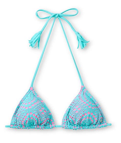 Billabong Harper Pink Teal Crochet Triangle Bikini Top Zumiez