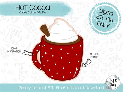 hot cocoa cookie cutter stl file christmas holidays stl etsy