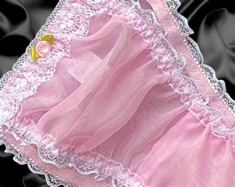 BABY PINK FRILLY Sissy Sheer Nylon Briefs Satin Rose Panties Knickers Size PicClick