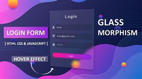 Glassmorphism Login Form Design With Hover Effect HTML CSS JS