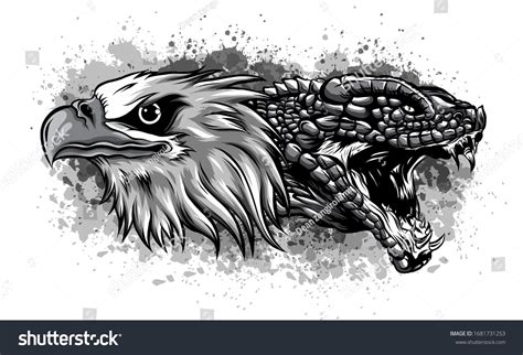 Monochromatic Eagle Snake Tattoo Vector Illustration Stock Vector