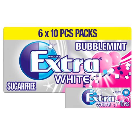 Extra White Bubblemint Sugarfree Chewing Gum Multipack 6 X 10 Pieces