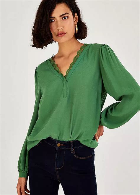 Monsoon Emma Lace Trim Blouse In Lenzing Ecovero Kaleidoscope