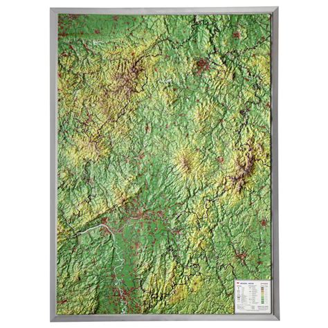 Georelief Large 3d Relief Map Of Hesse In Aluminium Frame In German