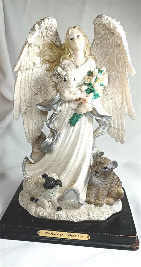 Ashley Belle Angel Figurine Standing Holding Bunny And Bouqu With Base Resin Ebay