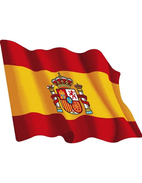Pegatina Plana De La Bandera De España Ondeante Con Escudo De España