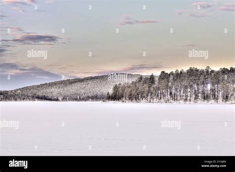Frozen Lake In Inari Lapland Finland Stock Photo Alamy