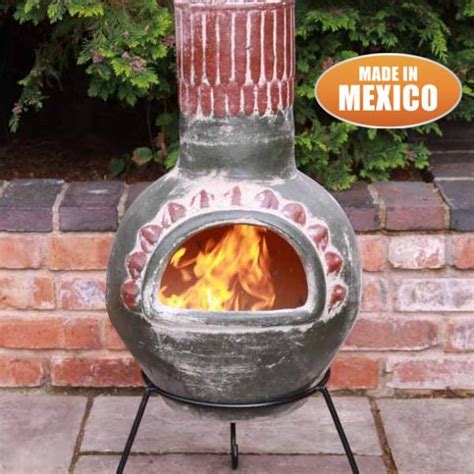 Gardeco Extra Large Plumas Mexican Chiminea In Green With Lid And Stand