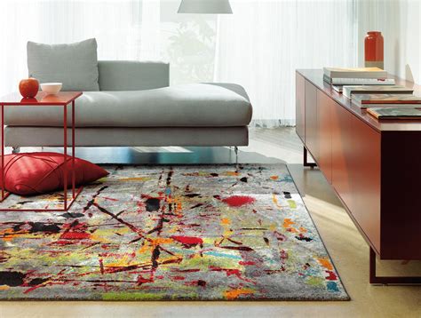 Tapis moderne formes géométrique abstraite bleu et beige. Tapis de salon moderne multicolore Slam Arte Espina