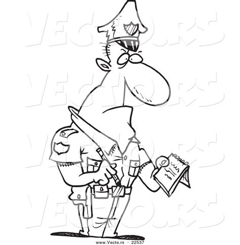 Vector Of A Cartoon Tough Cop Writing A Ticket Coloring Page Outline
