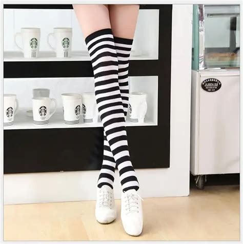 Dtwobros Hot New Sexy Women Japanese Girl Striped Thigh High Stocking
