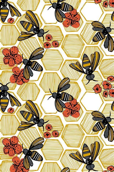 Honey Bee Hexagon By Tiffanyheiger Hand Drawn Honey Bees On Fabric