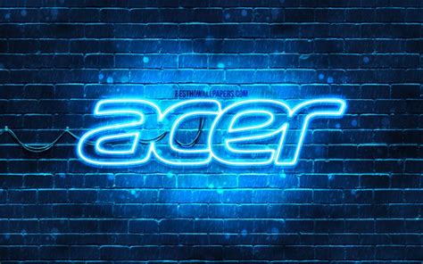 Download Wallpapers Acer Blue Logo 4k Blue Brickwall
