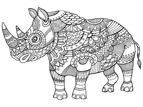 Rhino Coloring Page Printable Rhinoceros Cartoon Animals Coloring
