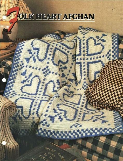 Folk Heart Afghan Annies Attic Crochet Afghan Pattern Leaflet Ebay
