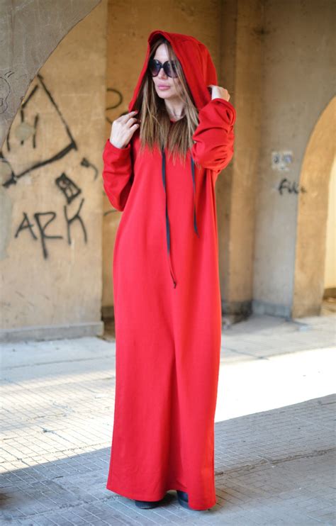 Hooded Maxi Dress Red Dress Winter Hoodie Dress Red Maxi Dress Long