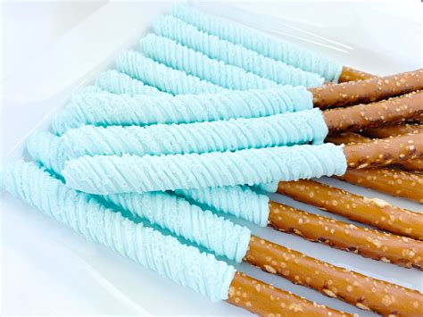 Sparkling Chocolate Covered Pretzel Rods Baby Blue Etsy