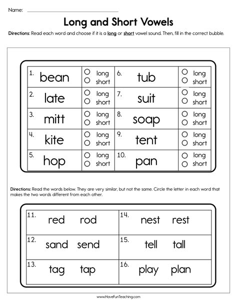 Long And Short Vowel Worksheets Kindergarten