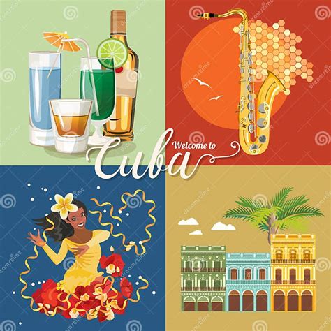 Concept Van De De Reis Het Kleurrijke Kaart Van Cuba Reisaffiche Met De