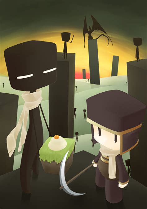 Enderman And Ender Dragon Minecraft Drawn By Panop Danbooru