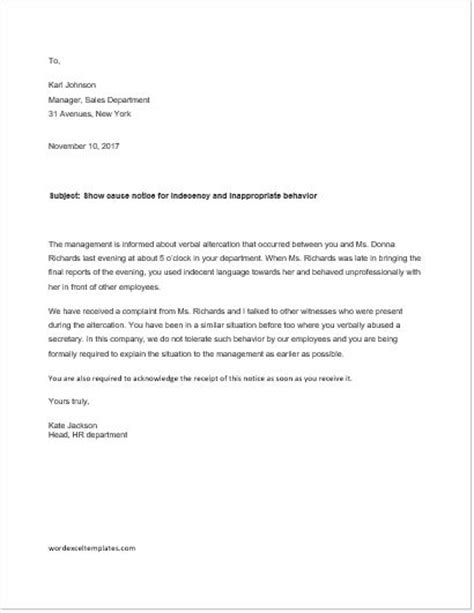 Letter of apology for misconduct. Show Cause Notices Templates for MS Word | Word & Excel ...