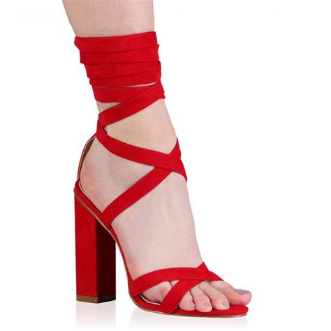 Vera Lace Up Heels In Red Faux Suede Public Desire