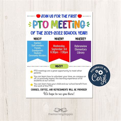 Printableeditable Pto Pta Meeting Flyer Ptopta Parent Newsletter