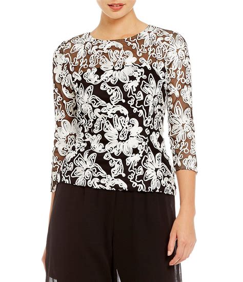 Alex Evenings Embroidered Illusion Lace Blouse Dillards