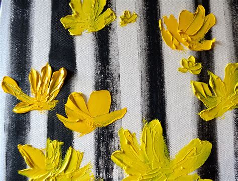 Small painting flowers on canvas original, art painting peonies flowers, white peony wall art, peony painting. Black White and Lemon Original Oil Painting, stripe ...