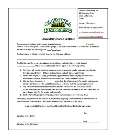 9 Lawn Service Contract Templates Free Word Pdf Documents Download