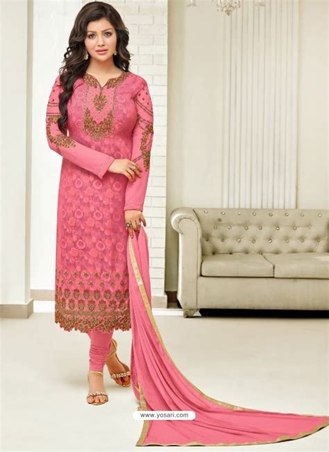Buy Hot Pink Faux Georgette Stone Embroidered Designer Churidar Suit Churidar Salwar Suits