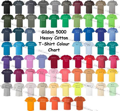 Gildan 5000 Ultra Cotton Camiseta Unisex Adult Color Chart Etsy España