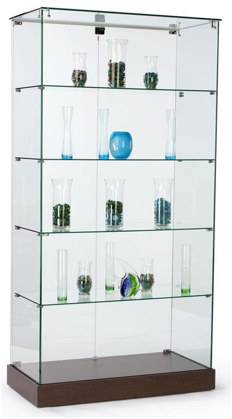 Tempered Glass Frameless Tower Display Stands At 71 Inches Tall Hinged Locking Doors And Hidden