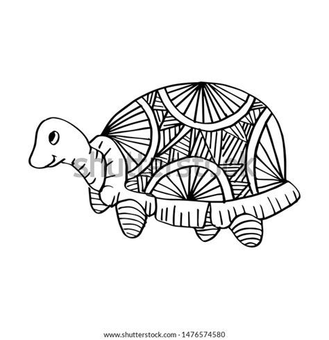Hand Drawing Monochrome Doodle Turtle Decorated Stock Vector Royalty