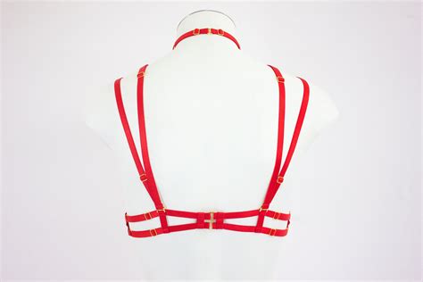 Red Body Harness Lingerie Bralette Triangle Cage Bra Harness Top Sexy Red Lingerie Boudoir