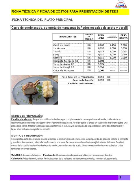 Ficha Tecnica De Alimentos Pdf Alimentos Cocina