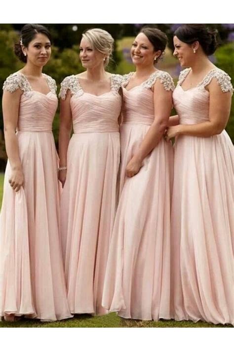 Long Pink Lace Chiffon Wedding Guest Dresses Bridesmaid