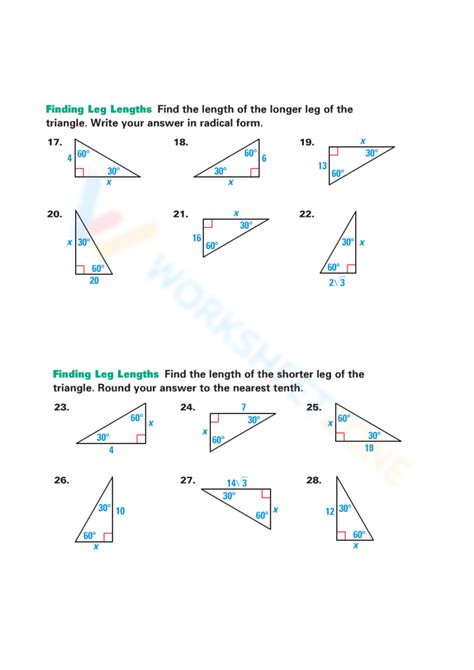 Special right triangles (30°­ 60°­ 90°) worksheet
