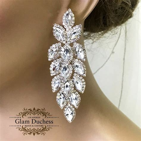 Bridal Chandelier Earrings Silver Rose Gold Crystal Etsy In